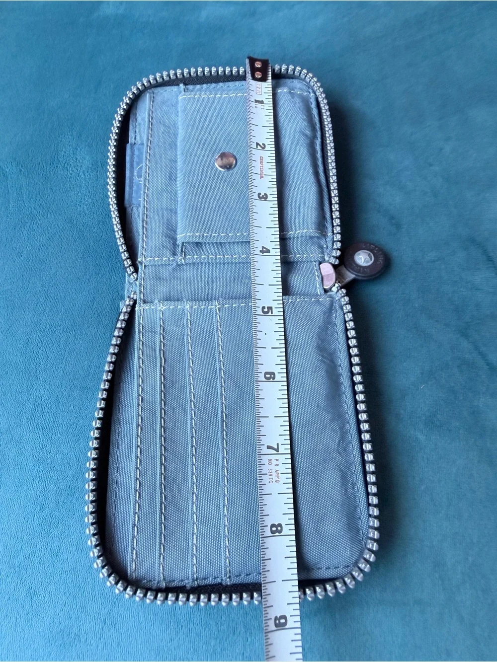 Kipling Light Blue Canvas Zip Wallet with Logo Patch